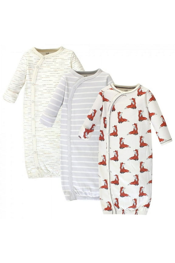Baby Boy Organic Cotton Side-Closure Snap Long-Sleeve Gowns 3pk, Boho Fox, 0-6 Months