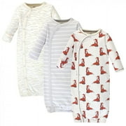 Touched by Nature Baby Boy Organic Cotton Side-Closure Snap Long-Sleeve Gowns 3pk, Boho Fox, Preemie