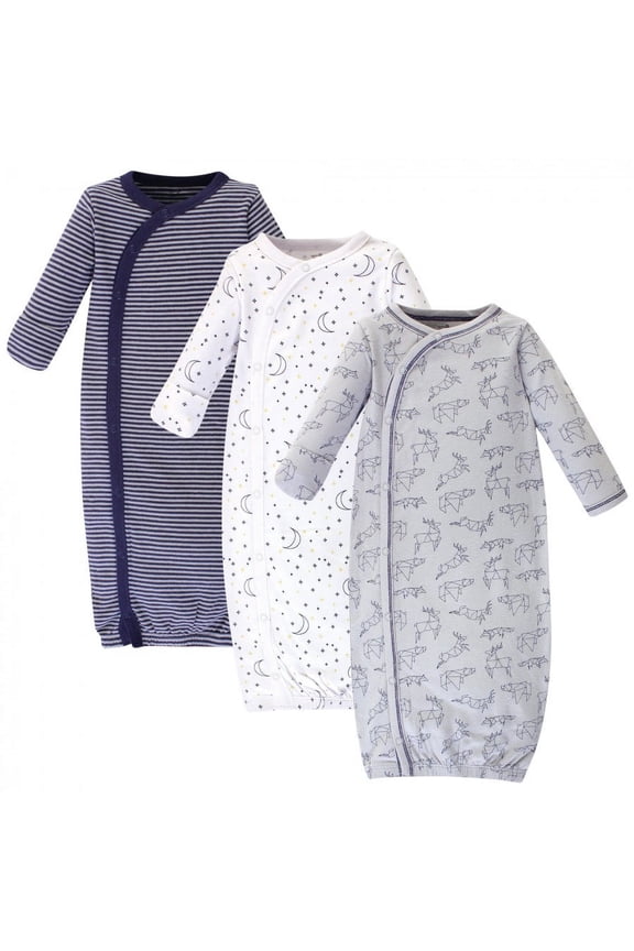Baby Boy Organic Cotton Side-Closure Snap Long-Sleeve Gowns 3pk, Constellation, Preemie