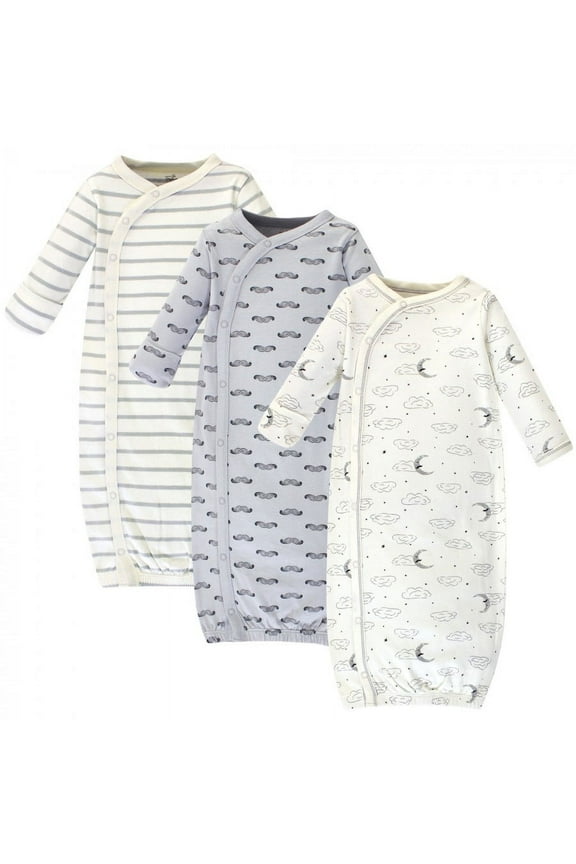 Baby Boy Organic Cotton Side-Closure Snap Long-Sleeve Gowns 3pk, Mr. Moon, 0-6 Months