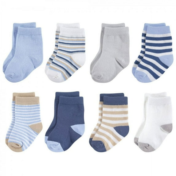 Touched by Nature Baby Boy Organic Cotton Socks, Tan Lt. Blue, 6-12 Months