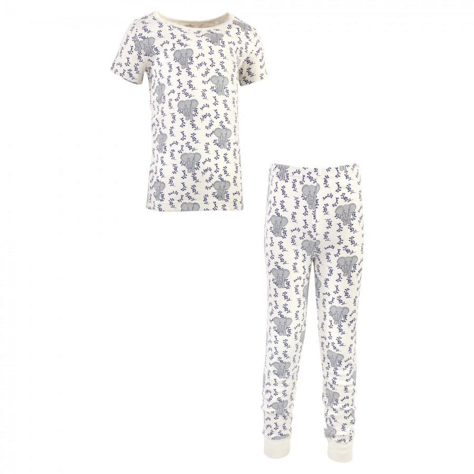 Touched by Nature Baby Boy Organic Cotton Tight-Fit Pajama Set, Blue Elephant, 12-18 Months