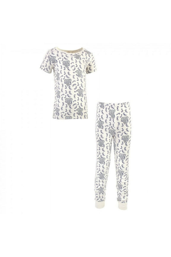 Baby Boy Organic Cotton Tight-Fit Pajama Set, Blue Elephant, 12-18 Months