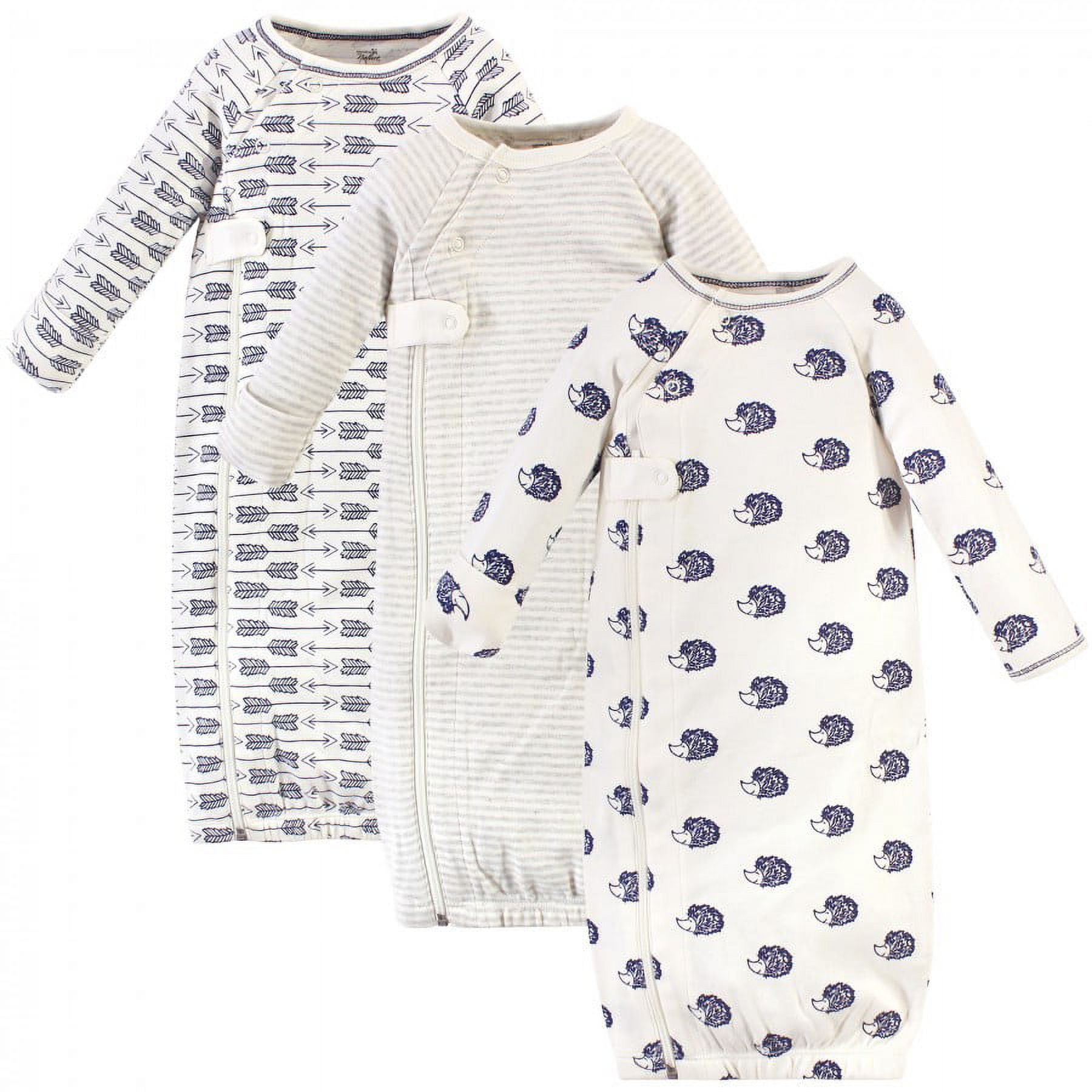 Touched by Nature Baby Boy Organic Cotton Zipper Long-Sleeve Gowns 3pk, Blue Hedgehog, 0-6 Months