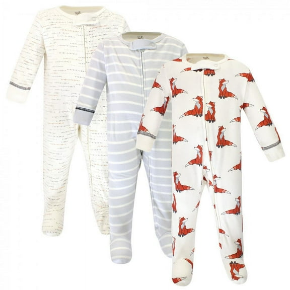 Touched by Nature Baby Boy Organic Cotton Zipper Sleep and Play 3pk, Boho Fox, 0-3 Months