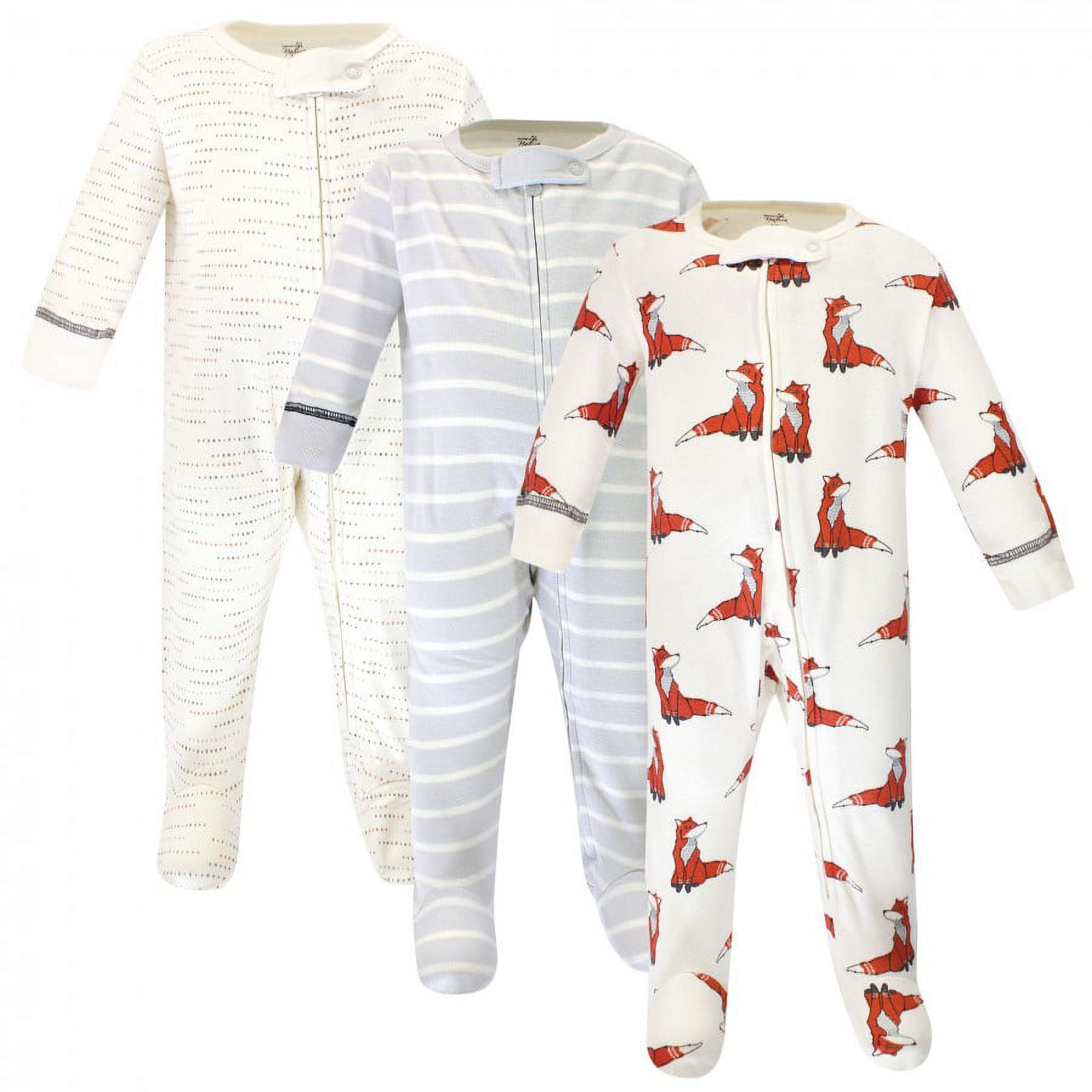 Touched by Nature Baby Boy Organic Cotton Zipper Sleep and Play 3pk, Boho Fox, 3-6 Months