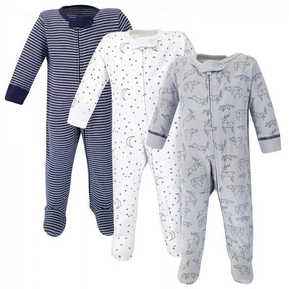 Touched by Nature Baby Boy Organic Cotton Zipper Sleep and Play 3pk, Constellation, 3-6 Months