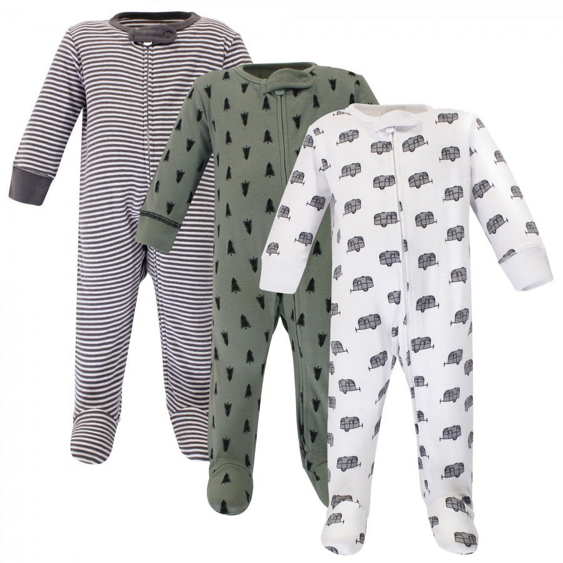 Touched by Nature Baby Boy Organic Cotton Zipper Sleep and Play 3pk, Happy Camper, 3-6 Months