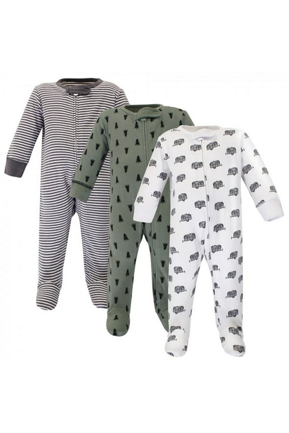 Baby Boy Organic Cotton Zipper Sleep and Play 3pk, Happy Camper, 3-6 Months
