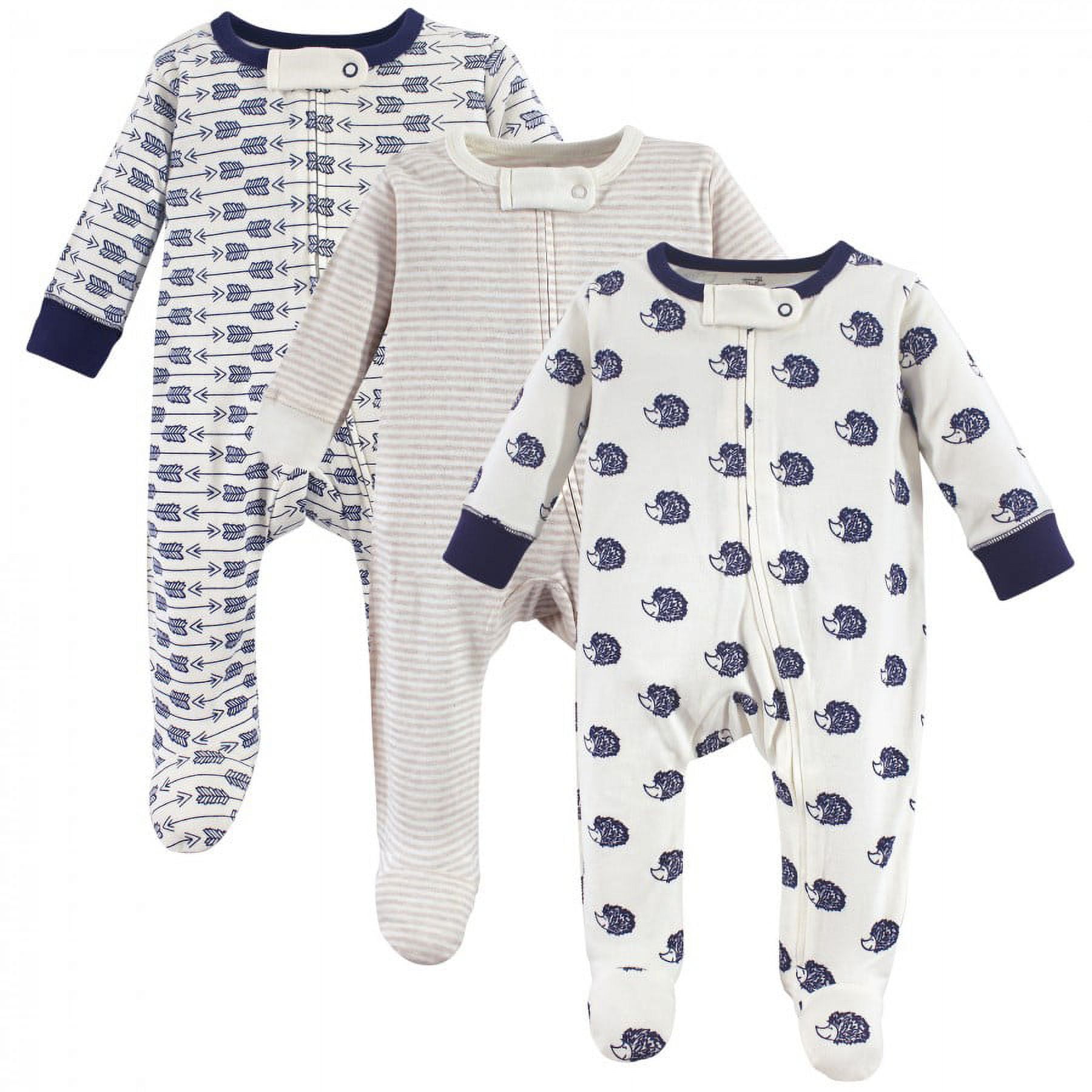 Touched by Nature Baby Boy Organic Cotton Zipper Sleep and Play 3pk, Hedgehog, 3-6 Months