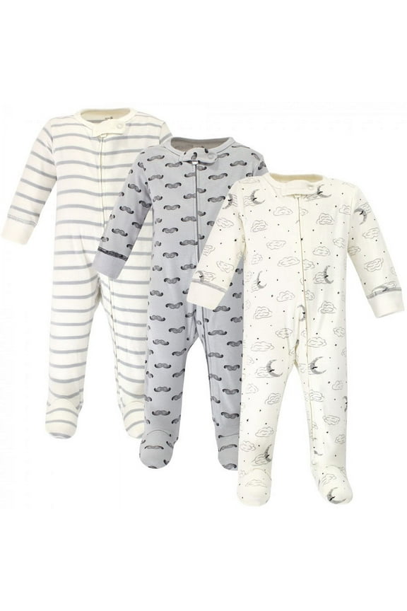 Baby Boy Organic Cotton Zipper Sleep and Play 3pk, Mr Moon, 6-9 Months