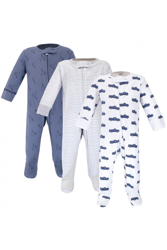 Baby Boy Organic Cotton Zipper Sleep and Play 3pk, Truck, 0-3 Months