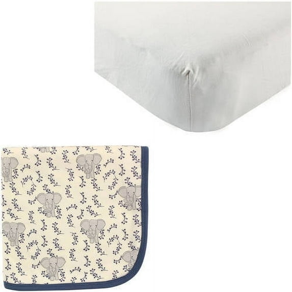 Touched by Nature Baby Boys' Organic Cotton Fitted Crib Sheet and Cotton Swaddle Blanket, Choose Your Color