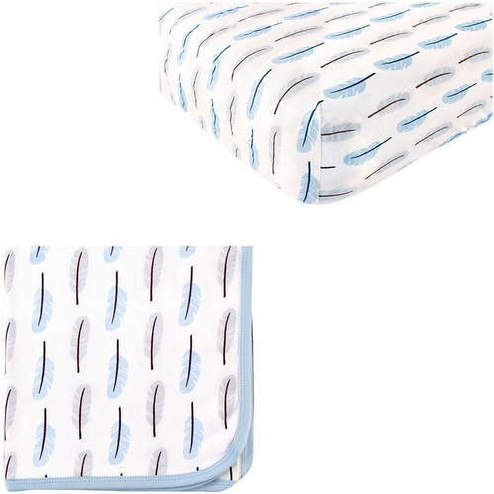 Touched by Nature Baby Boys' Organic Cotton Fitted Crib Sheet and Cotton Swaddle Blanket, Choose Your Color