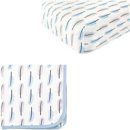 Touched by Nature Baby Boys' Organic Cotton Fitted Crib Sheet and Cotton Swaddle Blanket, Choose Your Color