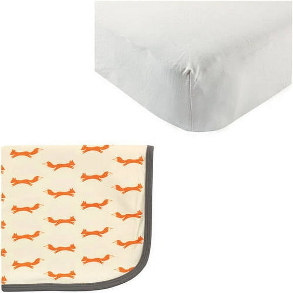 Touched by Nature Baby Boys' Organic Cotton Fitted Crib Sheet and Cotton Swaddle Blanket, Choose Your Color