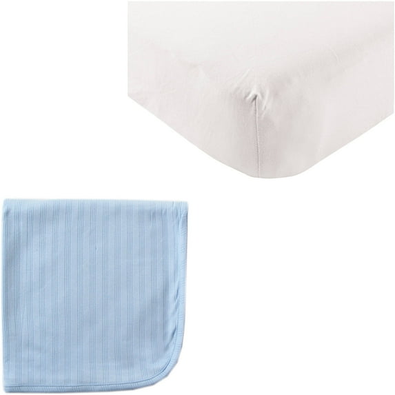 Touched by Nature Baby Boys' Organic Cotton Fitted Crib Sheet and Cotton Swaddle Blanket, Choose Your Color