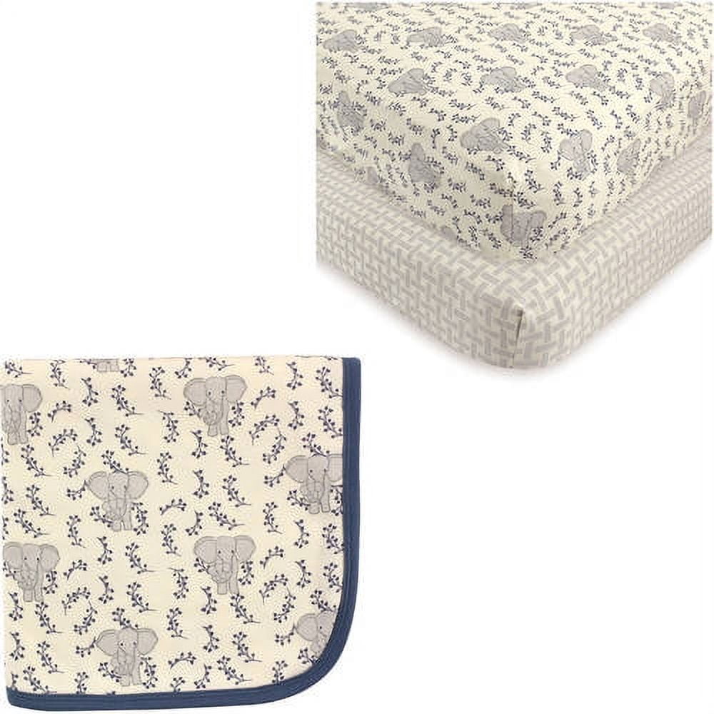 Touched by Nature Baby Boys' and Girls' Organic Cotton Fitted Crib Sheet (2-Pack) and Cotton Swaddle Blanket, Choose Your Color