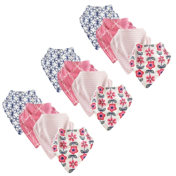 Touched by Nature Baby Girl Organic Bandana Bibs, 12 Pack, Flower