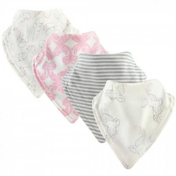 Touched by Nature Baby Girl Organic Cotton Bandana Bibs 4pk, Bird, One Size