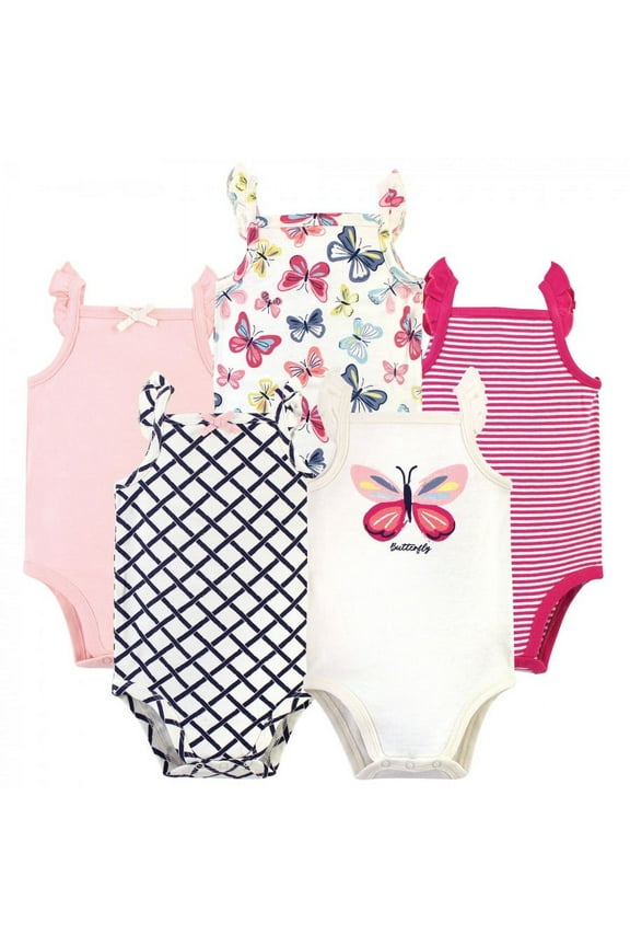 Baby Girl Organic Cotton Bodysuits 5pk, Bright Butterflies, 12-18 Months