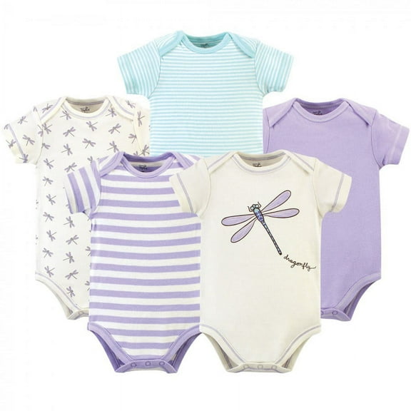 Touched by Nature Baby Girl Organic Cotton Bodysuits 5pk, Dragonfly, 12-18 Months