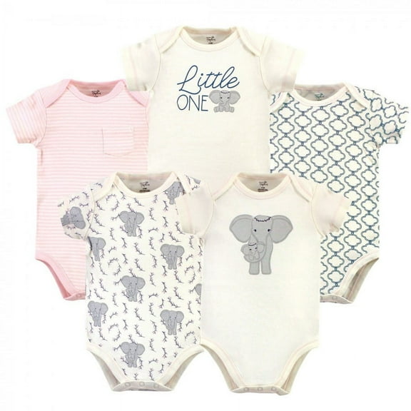 Touched by Nature Baby Girl Organic Cotton Bodysuits 5pk, Girl Elephant, Preemie