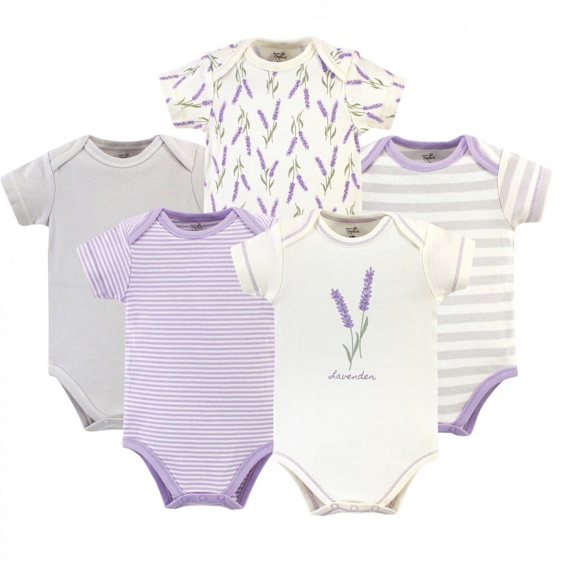 Touched by Nature Baby Girl Organic Cotton Bodysuits 5pk, Lavender, 12-18 Months