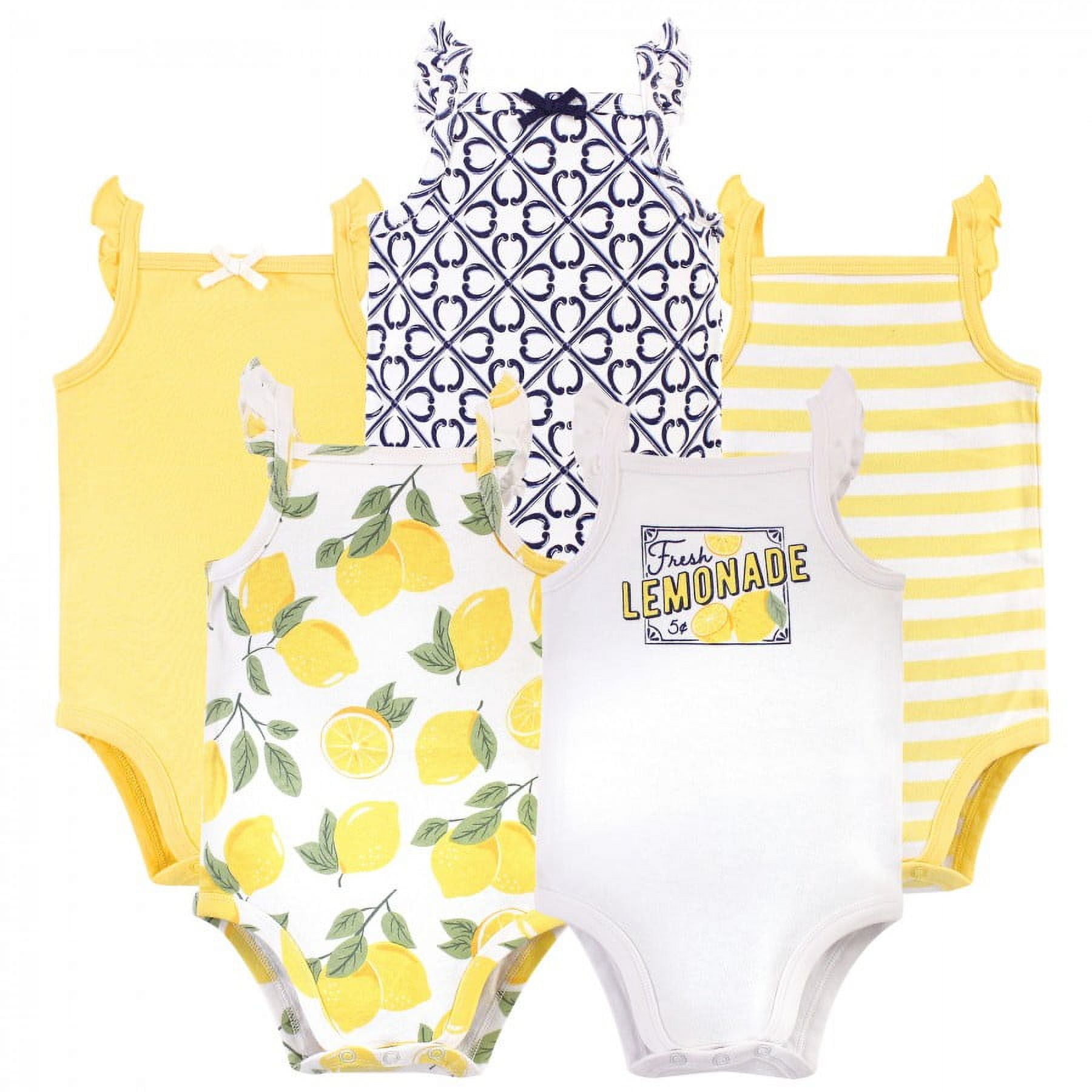 Touched by Nature Baby Girl Organic Cotton Bodysuits 5pk, Lemon Tree, 0-3 Months