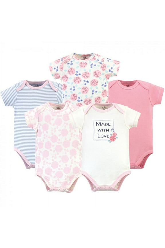 Baby Girl Organic Cotton Bodysuits 5pk, Pink Rose, 6-9 Months