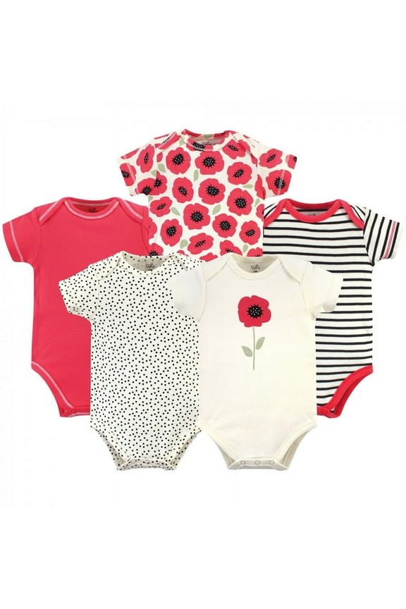 Baby Girl Organic Cotton Bodysuits 5pk, Poppy, 0-3 Months
