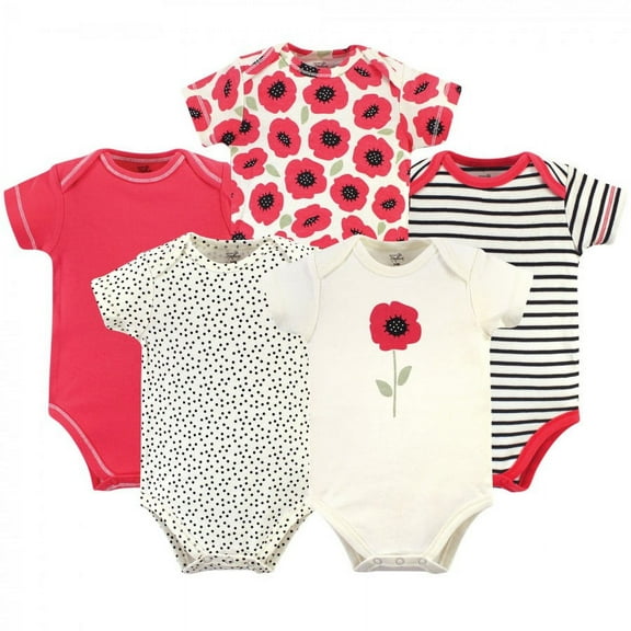 Touched by Nature Baby Girl Organic Cotton Bodysuits 5pk, Poppy, 18-24 Months