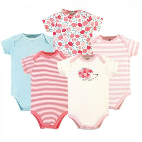 Touched by Nature Baby Girl Organic Cotton Bodysuits 5pk, Rosebud, 3-6 Months
