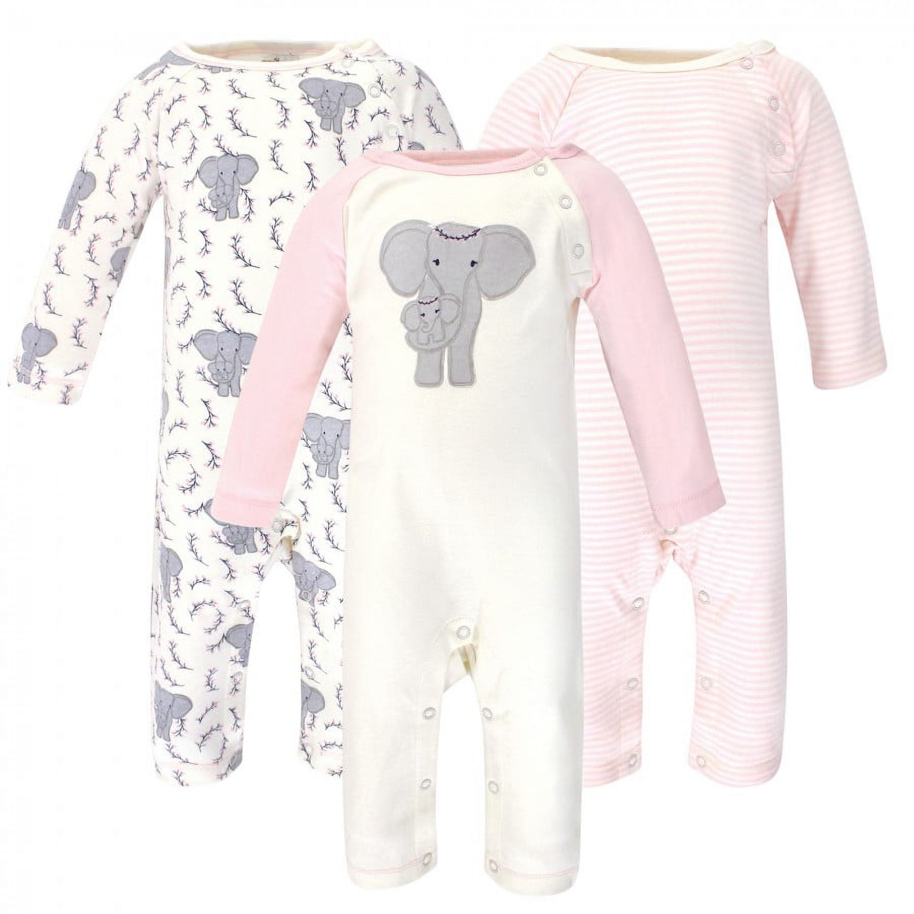Touched by Nature Baby Girl Organic Cotton Coveralls 2pk, Girl Elephant, 12-18 Months