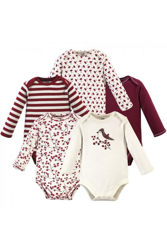Baby Girl Organic Cotton Long-Sleeve Bodysuits 5pk, Berry Branch, 18-24 Months