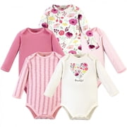 Touched by Nature Baby Girl Organic Cotton Long-Sleeve Bodysuits 5pk, Botanical, 12-18 Months