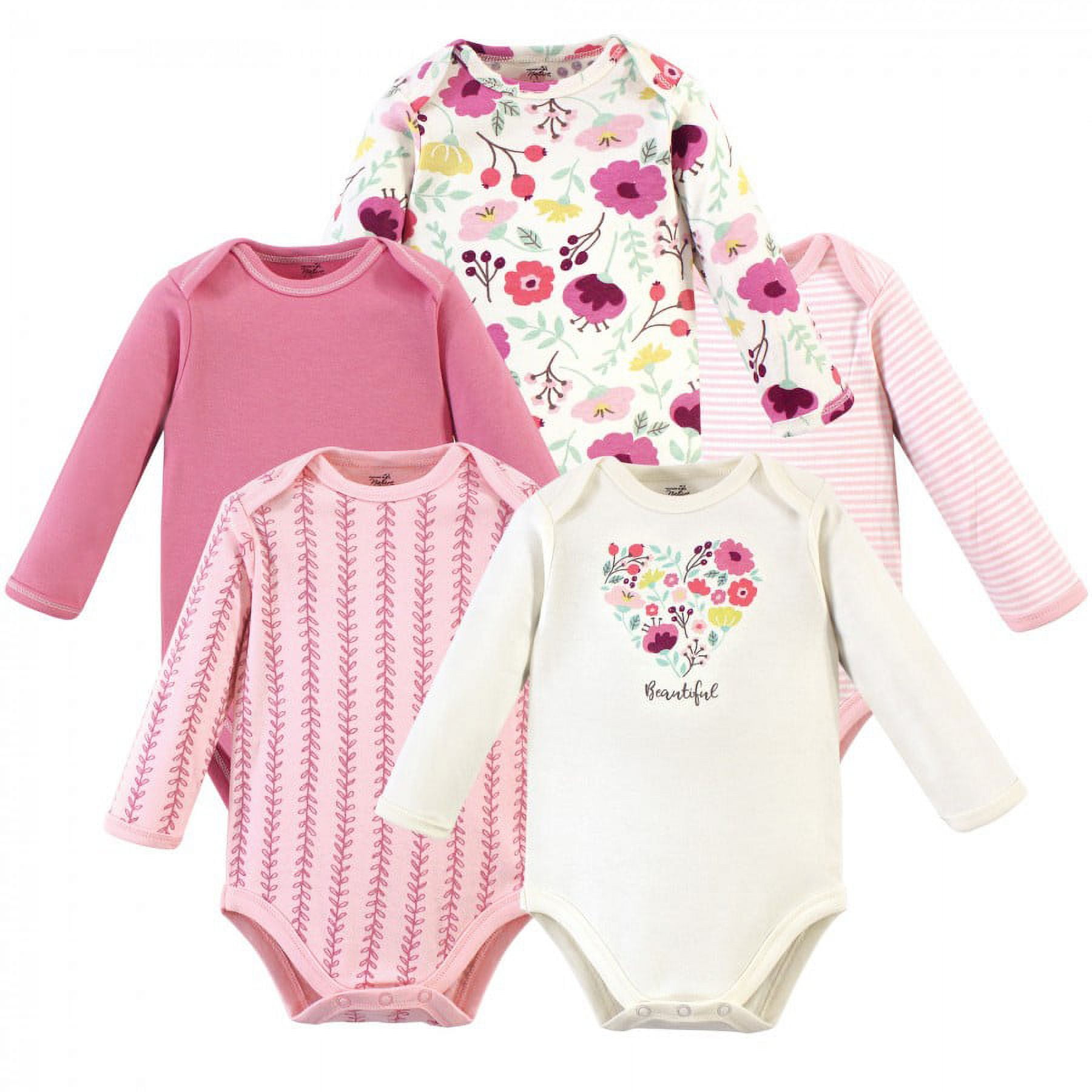 Touched by Nature Baby Girl Organic Cotton Long-Sleeve Bodysuits 5pk, Botanical, 18-24 Months
