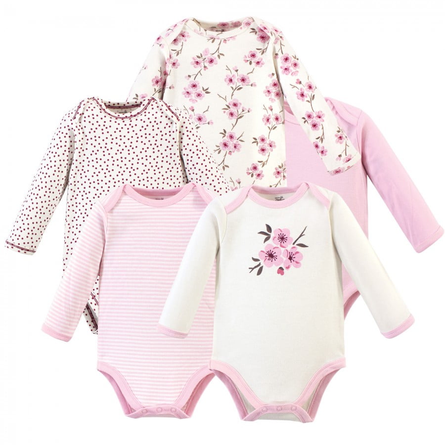 Touched by Baby Girl Organic Cotton Long-Sleeve Bodysuits Cherry Blossom, 9-12 Months Walmart.com