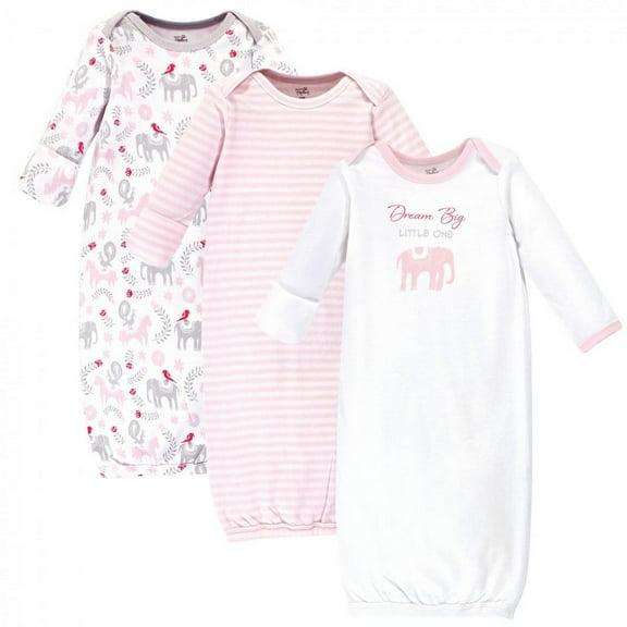 Touched by Nature Baby Girl Organic Cotton Long-Sleeve Gowns 3pk, Elephant, Preemie