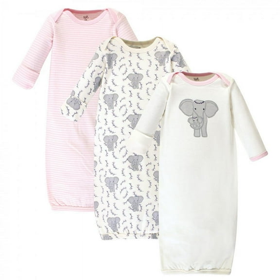 Touched by Nature Baby Girl Organic Cotton Long-Sleeve Gowns 3pk, Girl Elephant, Preemie