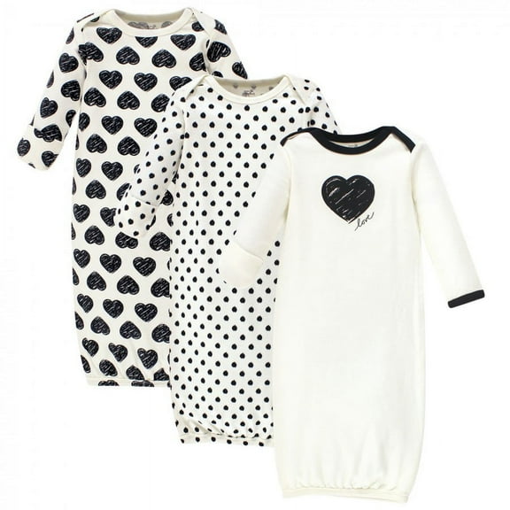 Touched by Nature Baby Girl Organic Cotton Long-Sleeve Gowns 3pk, Heart, 0-6 Months