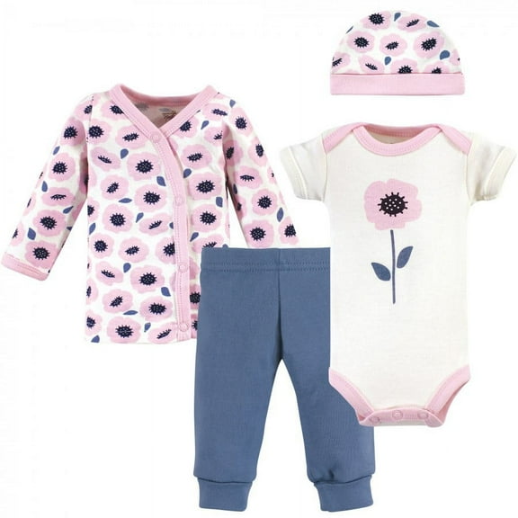 Touched by Nature Baby Girl Organic Cotton Preemie Layette 4pc Set, Blossoms, Preemie