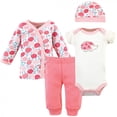 thumbnail image 1 of Touched by Nature Baby Girl Organic Cotton Preemie Layette 4pc Set, Rosebud, Preemie, 1 of 5
