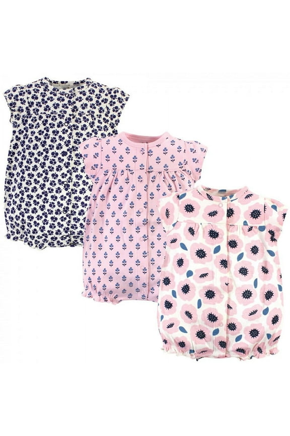 Baby Girl Organic Cotton Rompers 3pk, Blossoms, 12-18 Months