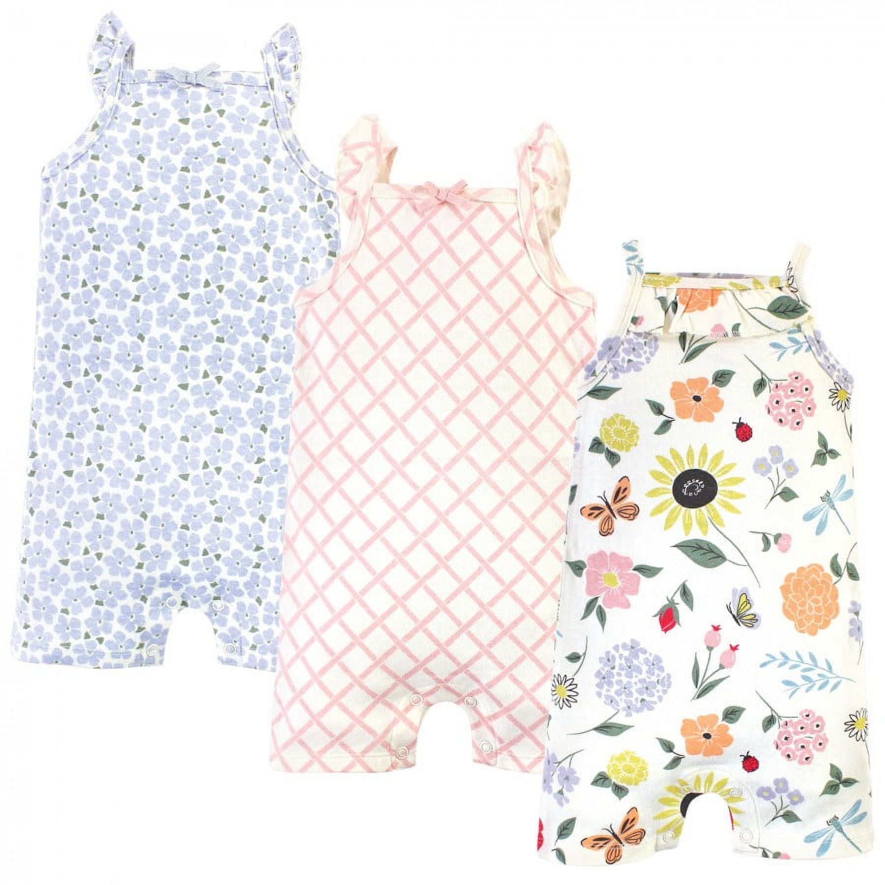 Touched by Nature Baby Girl Organic Cotton Rompers 3pk, Flutter Garden, 18-24 Months