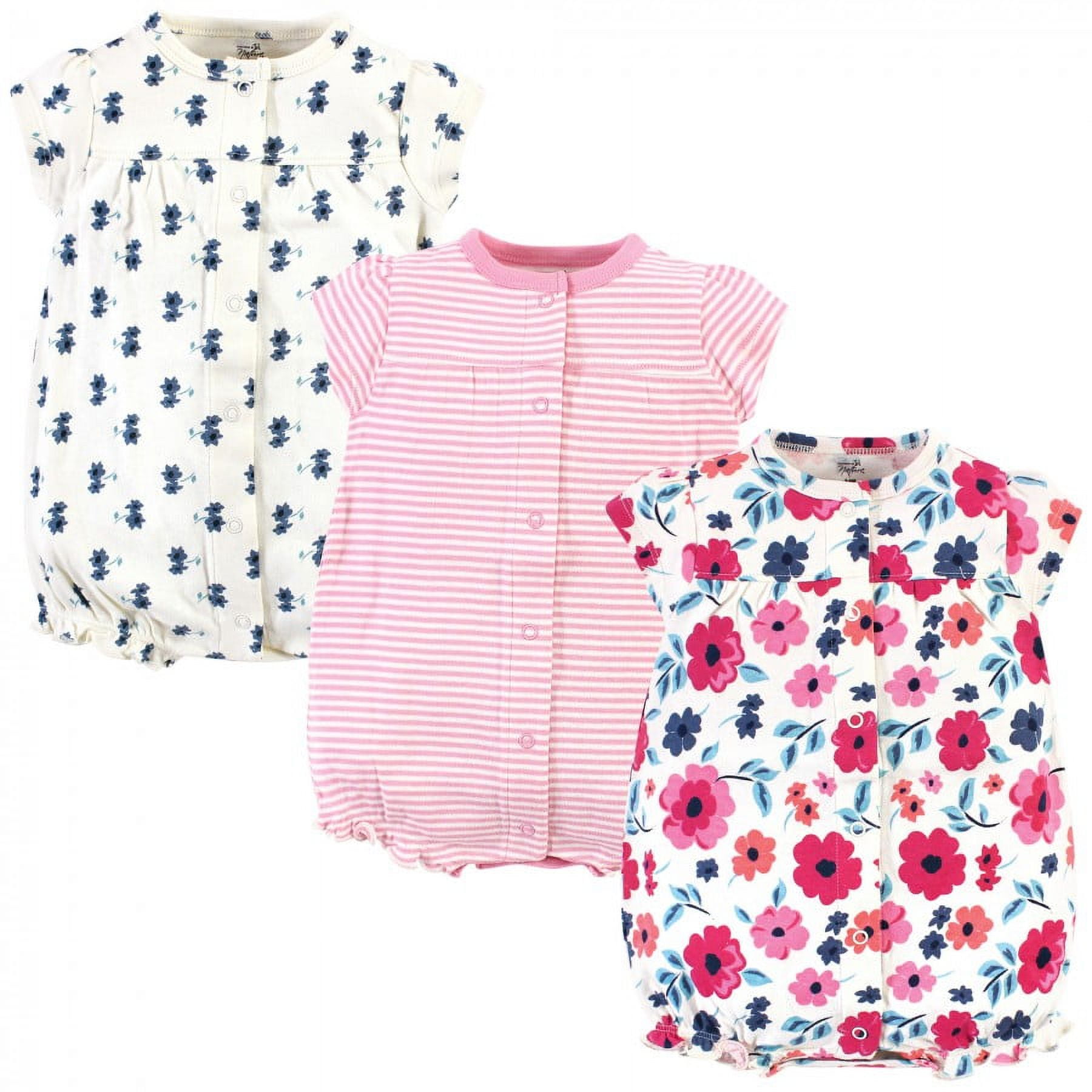 Touched by Nature Baby Girl Organic Cotton Rompers 3pk, Garden Floral, 6-9 Months
