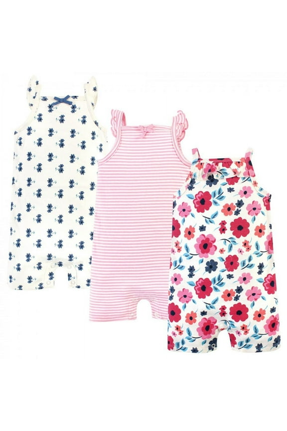 Baby Girl Organic Cotton Rompers 3pk, Garden Floral Flutter, 9-12 Months
