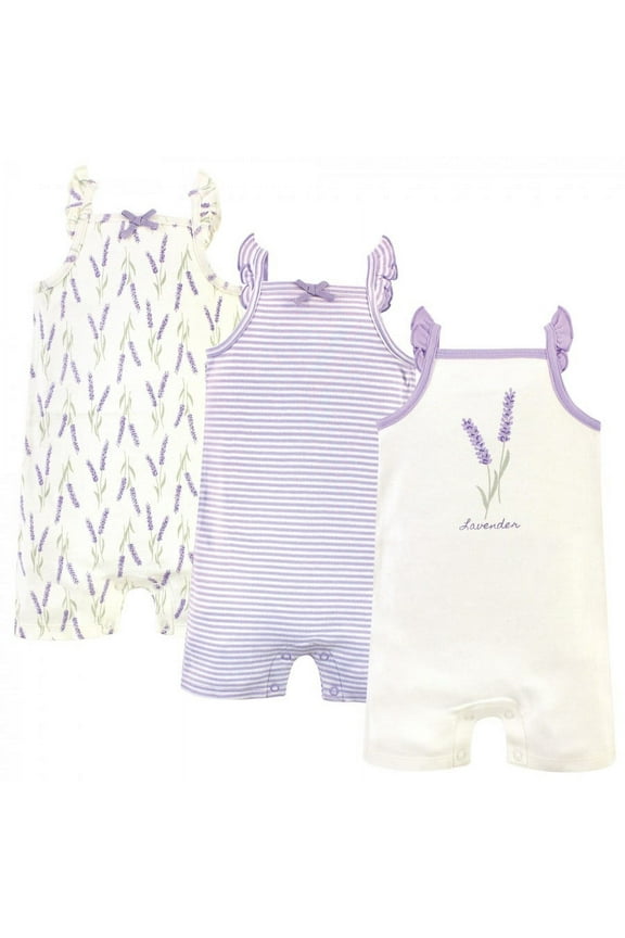Baby Girl Organic Cotton Rompers 3pk, Lavender, 6-9 Months
