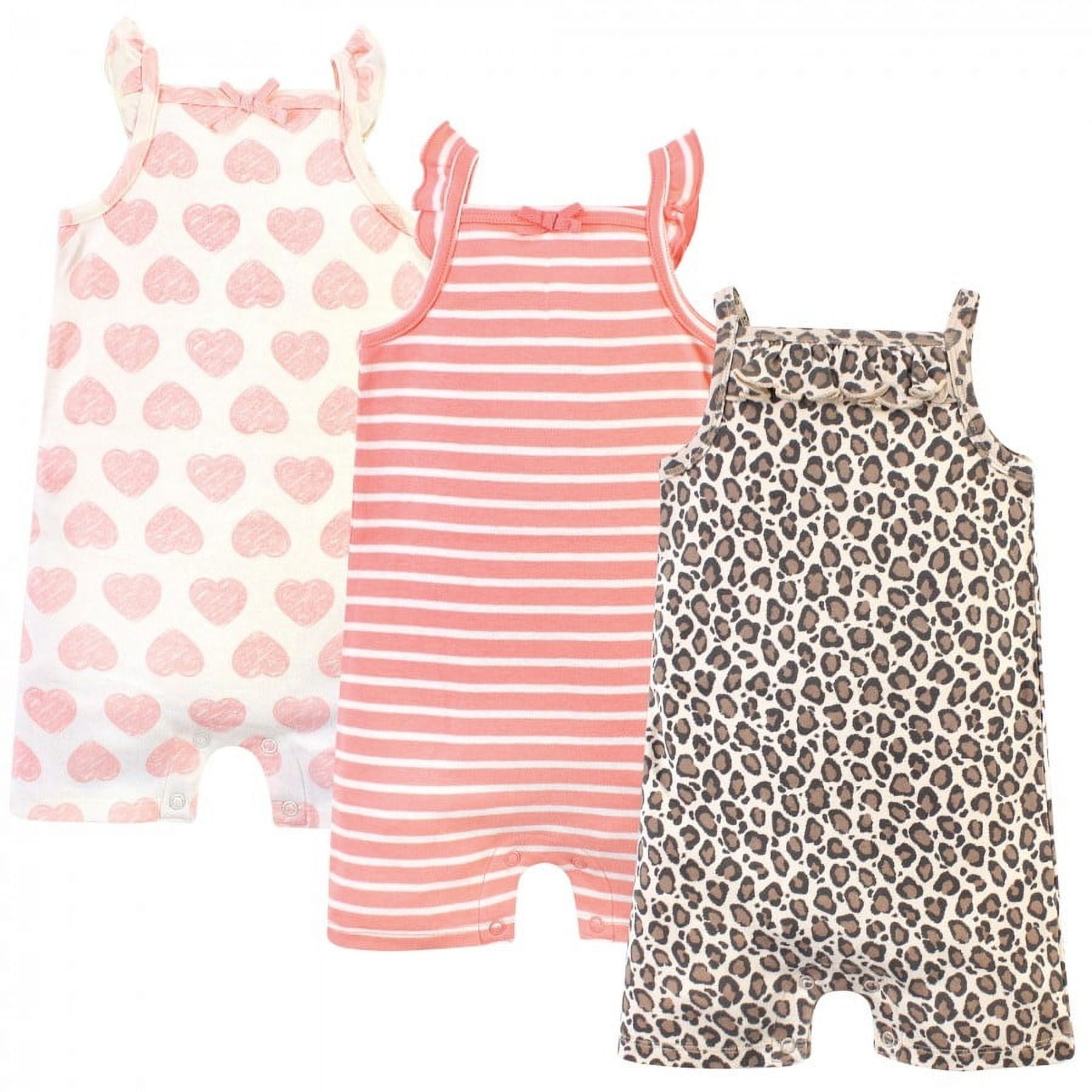 Touched by Nature Baby Girl Organic Cotton Rompers 3pk, Leopard, 6-9 Months