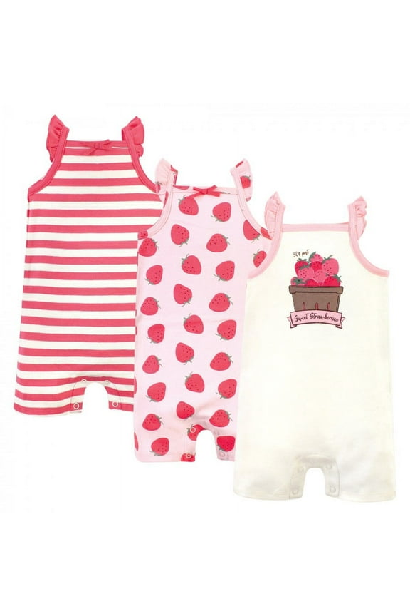 Baby Girl Organic Cotton Rompers 3pk, Strawberries, 18-24 Months